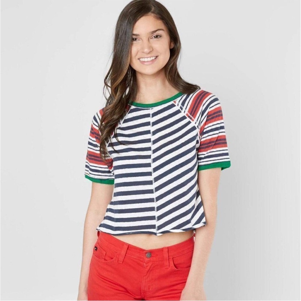 Free People Prepster Crop Tee. Striped. M.